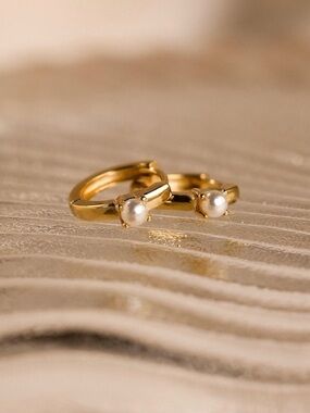 Delicate Pearl Huggie Earrings by Caitlyn Minimalist •